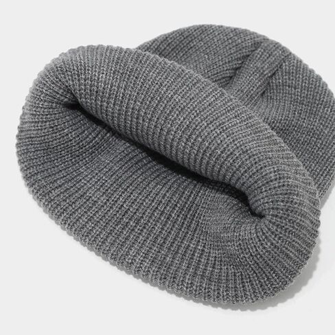 Unisex Ribbed Knit Beanie Hat, Soft Warm Cuffed Skull Cap for Men & Women Grey in Saudi Arabia