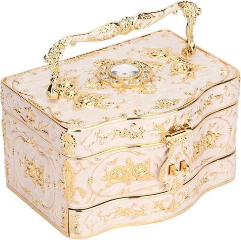 ZJchao Vintage Jewelry Box With 3 Layers for Earrings Necklace Bracelet, Rectangular Jewelry Box Enameled Trinket Box Organizer Enameled Trinket Box Organizer Treasure Chest Box Jewelry Decorative in Saudi Arabia