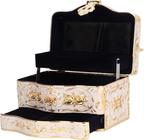 ZJchao Vintage Jewelry Box With 3 Layers for Earrings Necklace Bracelet, Rectangular Jewelry Box Enameled Trinket Box Organizer Enameled Trinket Box Organizer Treasure Chest Box Jewelry Decorative in Saudi Arabia