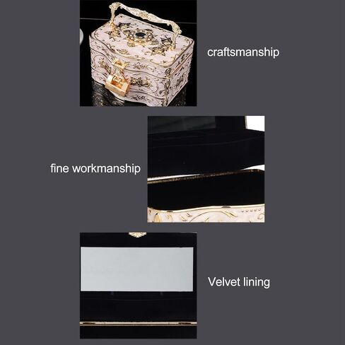 ZJchao Vintage Jewelry Box With 3 Layers for Earrings Necklace Bracelet, Rectangular Jewelry Box Enameled Trinket Box Organizer Enameled Trinket Box Organizer Treasure Chest Box Jewelry Decorative in Saudi Arabia
