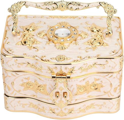 ZJchao Vintage Jewelry Box With 3 Layers for Earrings Necklace Bracelet, Rectangular Jewelry Box Enameled Trinket Box Organizer Enameled Trinket Box Organizer Treasure Chest Box Jewelry Decorative in Saudi Arabia