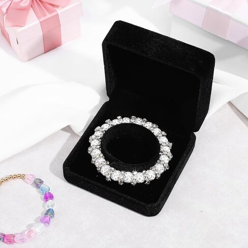 2 Pcs Velvet Bracelet Boxes for Jewelry Gift Black Bangle Boxes Classic Jewelry Box Storage Case 3.5 x 3.5 x 1.6 Inch Bangle Holder Display Case for Women Small Bracelet Necklace Storage Organizer Box in Saudi Arabia