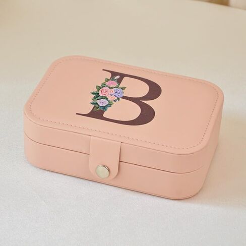 Personalized Travel Jewelry Box,Double Layer PU Leather Organizer, Korean style Printed, for Rings, Earrings & Necklaces (PinkD) in Saudi Arabia
