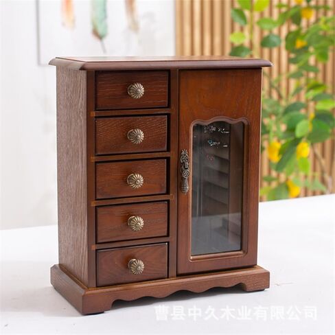 Wooden Jewelry Box, Jewelry Organizer With 5 Drawers Built-in Necklace Carousel and Mirror for Necklaces, Earring, Rings (Dark Wood Color) in Saudi Arabia