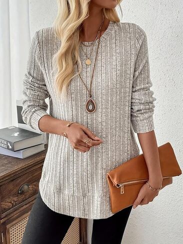 Fall 2025 Long Sleeve Shirts for Women Loose Fit Tunic Tops Casual Crew Neck Pullover Sweaters Outfits Clothes in Saudi Arabia