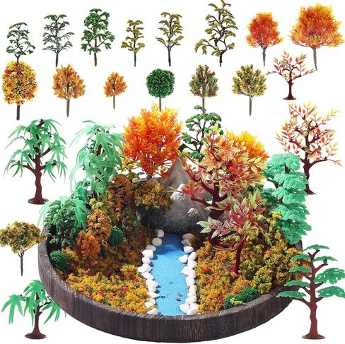 28 Pcs Model Trees Fake Miniature Trees Diorama Trees Materials Train Model Scenery Supplies Miniature Railway Accessories with Faux Leaves for Village DIY Projects Landscape Fairy House in Kuwait