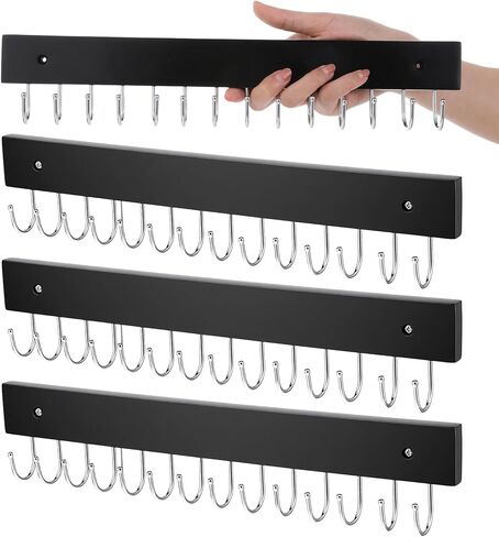 4 قطع من حامل القلائد على الحائط، منظم قلادات حائطي خالٍ من التشابك مع 14 خطافًا، شماعة مجوهرات خشبية، للسلاسل والأساور والأقراط، أسود in Kuwait