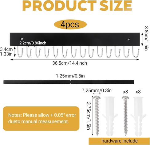 4 قطع من حامل القلائد على الحائط، منظم قلادات حائطي خالٍ من التشابك مع 14 خطافًا، شماعة مجوهرات خشبية، للسلاسل والأساور والأقراط، أسود in Kuwait