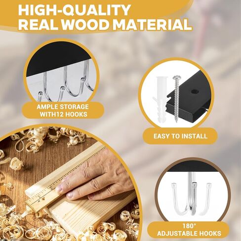 4 قطع من حامل القلائد على الحائط، منظم قلادات حائطي خالٍ من التشابك مع 14 خطافًا، شماعة مجوهرات خشبية، للسلاسل والأساور والأقراط، أسود in Kuwait