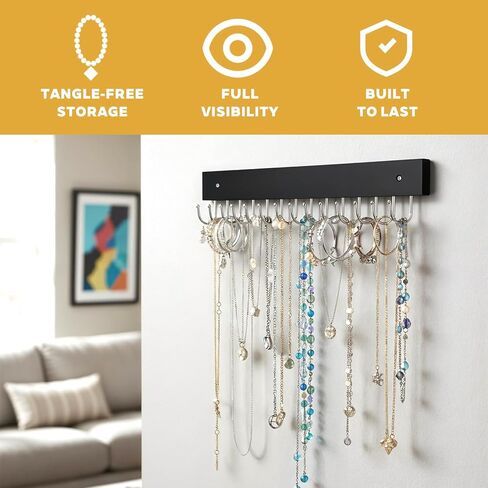 4 قطع من حامل القلائد على الحائط، منظم قلادات حائطي خالٍ من التشابك مع 14 خطافًا، شماعة مجوهرات خشبية، للسلاسل والأساور والأقراط، أسود in Kuwait