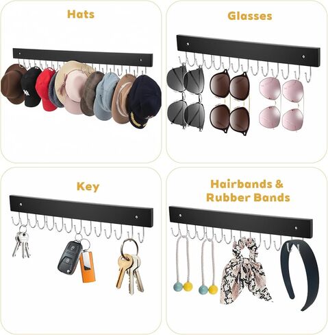 4 قطع من حامل القلائد على الحائط، منظم قلادات حائطي خالٍ من التشابك مع 14 خطافًا، شماعة مجوهرات خشبية، للسلاسل والأساور والأقراط، أسود in Kuwait