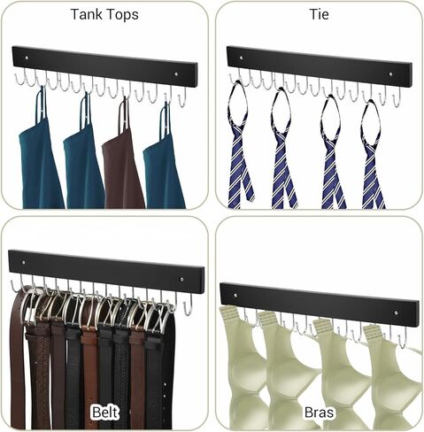 4 قطع من حامل القلائد على الحائط، منظم قلادات حائطي خالٍ من التشابك مع 14 خطافًا، شماعة مجوهرات خشبية، للسلاسل والأساور والأقراط، أسود in Kuwait