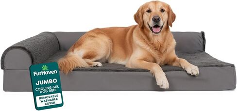 Furhaven Cooling Gel Dog Bed for Large/Medium Dogs w/ Removable Bolsters & Washable Cover, For Dogs Up to 55 lbs - Pinsonic Quilted Paw L Shaped Chaise - Iceberg Green, Large in Kuwait