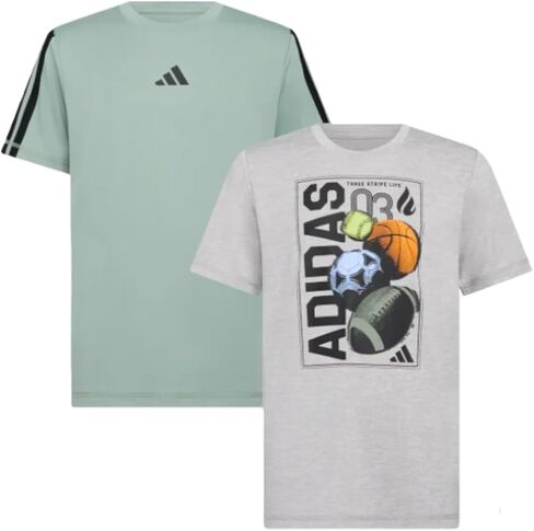 adidas Boy's 2 Pack Performance Short Sleeve Tees (US, Alpha, X-Large, Regular, Gray and Green) in Saudi Arabia