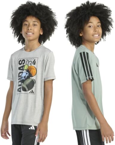 adidas Boy's 2 Pack Performance Short Sleeve Tees (US, Alpha, X-Large, Regular, Gray and Green) in Saudi Arabia