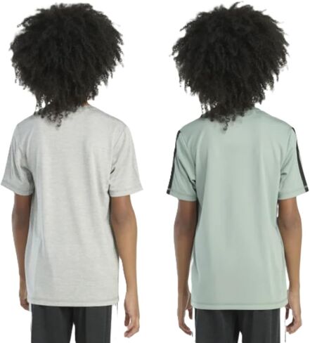 adidas Boy's 2 Pack Performance Short Sleeve Tees (US, Alpha, X-Large, Regular, Gray and Green) in Saudi Arabia