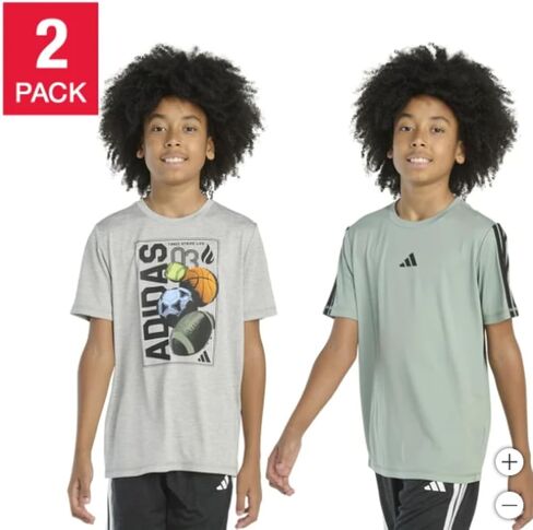 adidas Boy's 2 Pack Performance Short Sleeve Tees (US, Alpha, X-Large, Regular, Gray and Green) in Saudi Arabia