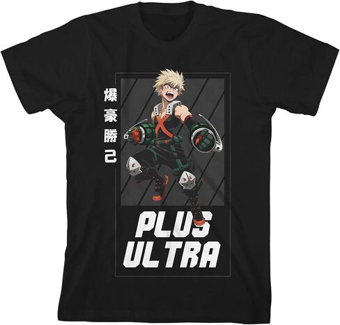 My Hero Academia Bakugo Plus Ultra Youth Black Crew Neck Short Sleeve T-Shirt in Saudi Arabia