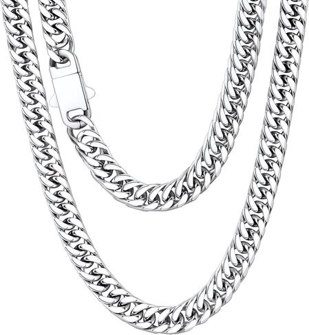 Jewlpire Diamond-Cut 316L سلسلة ربط كوبية من الفولاذ المقاوم للصدأ للرجال، 6/7/8 مم مقاومة للعرق وغير مشوهة - قلادة رجالية فاخرة جاهزة للهدايا مع صندوق هدايا ممتاز in Saudi Arabia