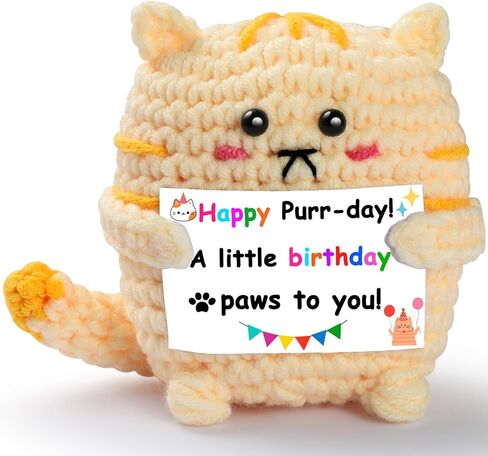 A Little Birthday Paws to You! - Handmade Crochet Kitten with Card Gift for Anyone Who Loves Cats - Heartwarming Birthday Present with Greeting Card for Women, Men, Families in Saudi Arabia