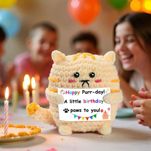 A Little Birthday Paws to You! - Handmade Crochet Kitten with Card Gift for Anyone Who Loves Cats - Heartwarming Birthday Present with Greeting Card for Women, Men, Families in Saudi Arabia