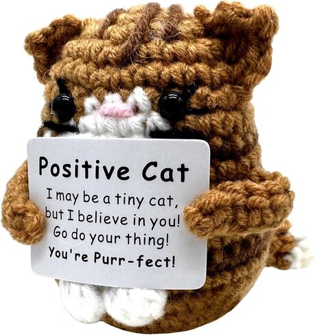 Wanty Positive Cat, Knitted Emotional Support Animal, Handmade Crochet Cats with Positive Cards, Cute Funny Motivational Gifts for Friends/Family, Home & Office Decor (Gray) in Saudi Arabia