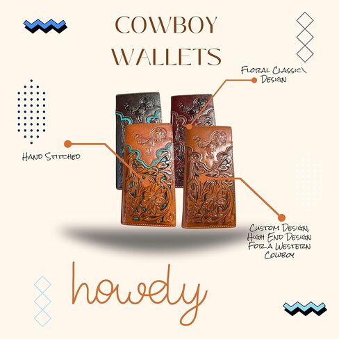 Long Leather Wallet – Stallion Horse Embossed Design – Laser Cut Floral Tooled Pattern – Bi-Fold Cowboy Wallet – Ranch Rodeo Western Leather Wallet for Men in Saudi Arabia
