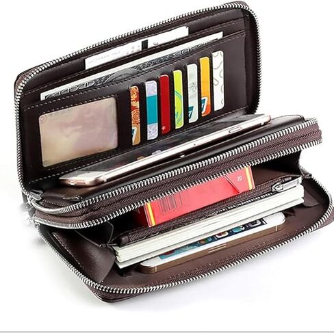 Mens Wallet Long Purse Leather Clutch Large Business Handbag Phone Card Holder Case Gift for Men Father Son Husband Boyfriend in Saudi Arabia