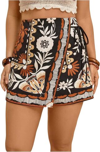 Floerns Women's Plus Size Summer Skorts Floral Wrap Tie Side Wide Leg Boho Skirt Shorts in Saudi Arabia