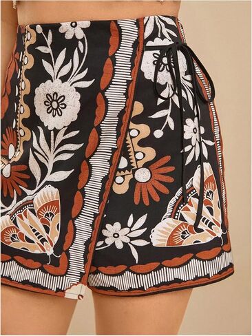 Floerns Women's Plus Size Summer Skorts Floral Wrap Tie Side Wide Leg Boho Skirt Shorts in Saudi Arabia