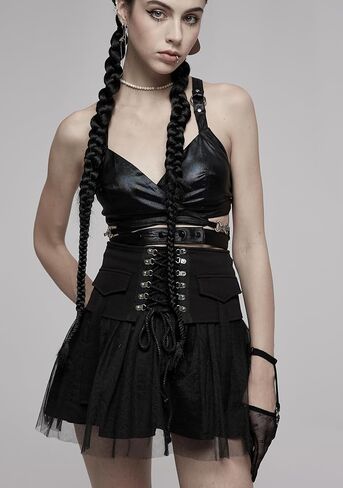 Goth Mini Tulle Lace Skater High Waist A-Line Flared Rave Skirt for Punk Rock Women in Saudi Arabia