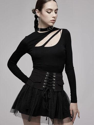 Goth Mini Tulle Lace Skater High Waist A-Line Flared Rave Skirt for Punk Rock Women in Saudi Arabia