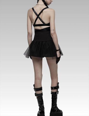 Goth Mini Tulle Lace Skater High Waist A-Line Flared Rave Skirt for Punk Rock Women in Saudi Arabia