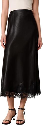 Women’s Satin Midi Slip Skirt with Lace Hem, High Waist A-Line Elegant Silky Skirt for Work, Date, Evening Outfits in Saudi Arabia