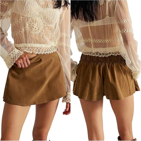 Womens A Line Suede Bodycon Mini Skort with Side Pockets Y2k Going Out Aesthetic Cute Casual Shorts Mid Rise Skirts in Saudi Arabia