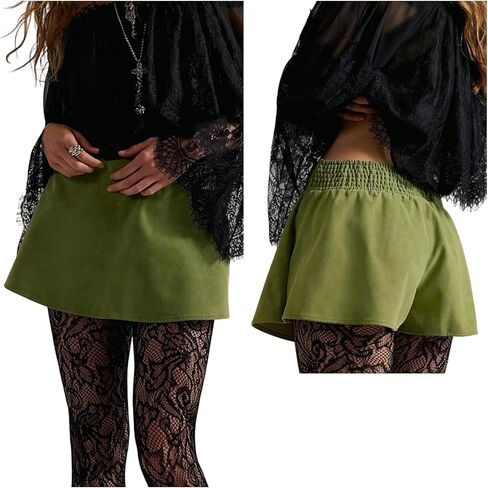 Womens A Line Suede Bodycon Mini Skort with Side Pockets Y2k Going Out Aesthetic Cute Casual Shorts Mid Rise Skirts in Saudi Arabia
