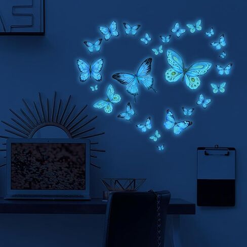 Luminous Blue Butterfly Stickers Suitable for Living Room Bedroom Home Decoration Christmas Wall Stickers Window Stickers in Saudi Arabia