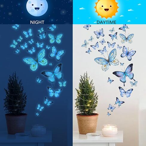 Luminous Blue Butterfly Stickers Suitable for Living Room Bedroom Home Decoration Christmas Wall Stickers Window Stickers in Saudi Arabia