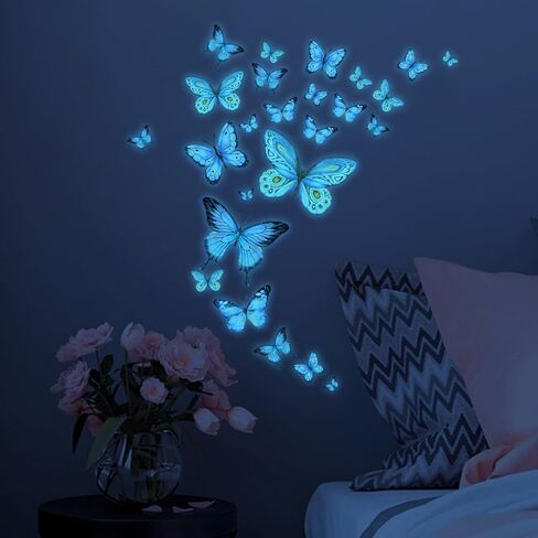 Luminous Blue Butterfly Stickers Suitable for Living Room Bedroom Home Decoration Christmas Wall Stickers Window Stickers in Saudi Arabia