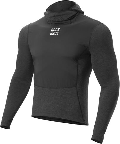 ROCKBROS Men's Thermal Compression Hoodie with Mask, Long Sleeve Winter Sports Base Layer with Pocket Active Running Cycling in Saudi Arabia