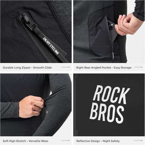ROCKBROS Men's Thermal Compression Hoodie with Mask, Long Sleeve Winter Sports Base Layer with Pocket Active Running Cycling in Saudi Arabia