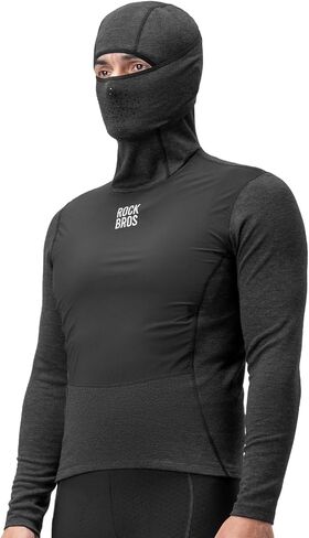 ROCKBROS Men's Thermal Compression Hoodie with Mask, Long Sleeve Winter Sports Base Layer with Pocket Active Running Cycling in Saudi Arabia