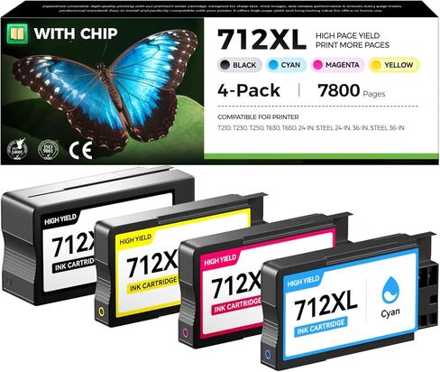 712XL Ink Cartridge Combo Pack High Yield Replacement for HP 712 712XL Ink Cartridges Work for HP Designjet T650 T630 T230 T210 Studio Plotter Printers (4 Pack, 80-ml Black, 29-ml Cyan/Magenta/Yellow) in Kuwait
