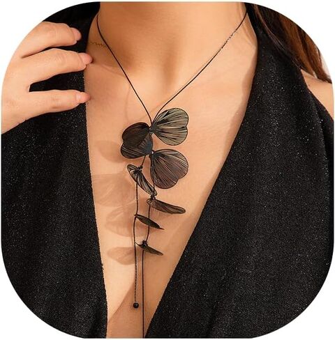 Flower Necklaces for Women Gold Floral Statement Necklace Floral Necklace Long Flower Statement Necklace Lariat Necklace Jewelry in Saudi Arabia
