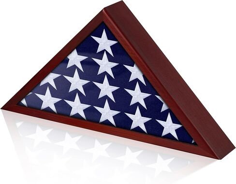 Personalized Flag Display Case for 5'x9.5' Burial Flag, Custom DIY Stickers Self-Adhesive for Your Own Texts on Glass Front, Sliver Words and Logo, Mahogany Wood Flag Holder Shadow Box for Veterans in Saudi Arabia