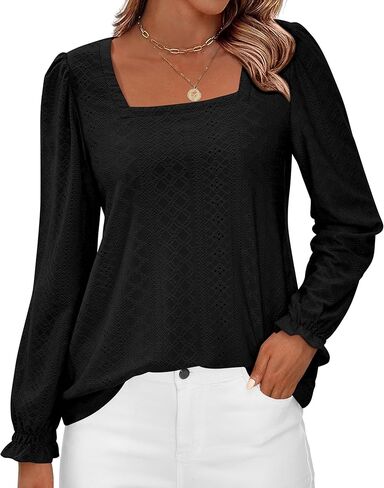 Okiwam قمصان نسائية طويلة الأكمام لخريف 2026 برقبة مربعة بلوزات غير رسمية أنيقة تونك علوية ملابس عصرية in Kuwait