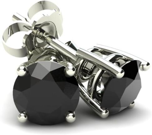 Pompeii 1ct Black Diamond Studs 14k White Gold Round Earrings in Saudi Arabia