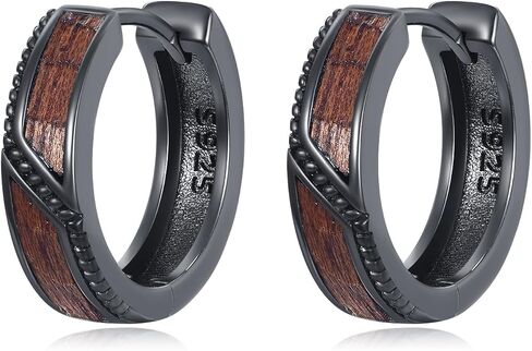 Wooden Huggie Hoop Earrings Sterling Silver Small Wooden Jewelry Gift for Men in Saudi Arabia