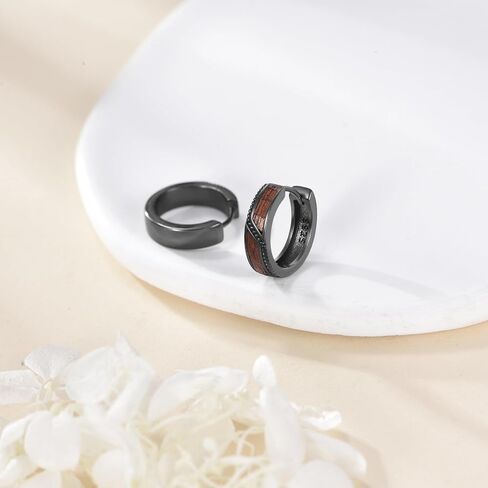 Wooden Huggie Hoop Earrings Sterling Silver Small Wooden Jewelry Gift for Men in Saudi Arabia