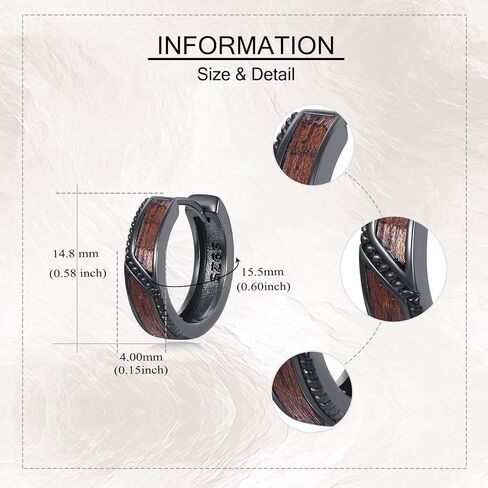 Wooden Huggie Hoop Earrings Sterling Silver Small Wooden Jewelry Gift for Men in Saudi Arabia